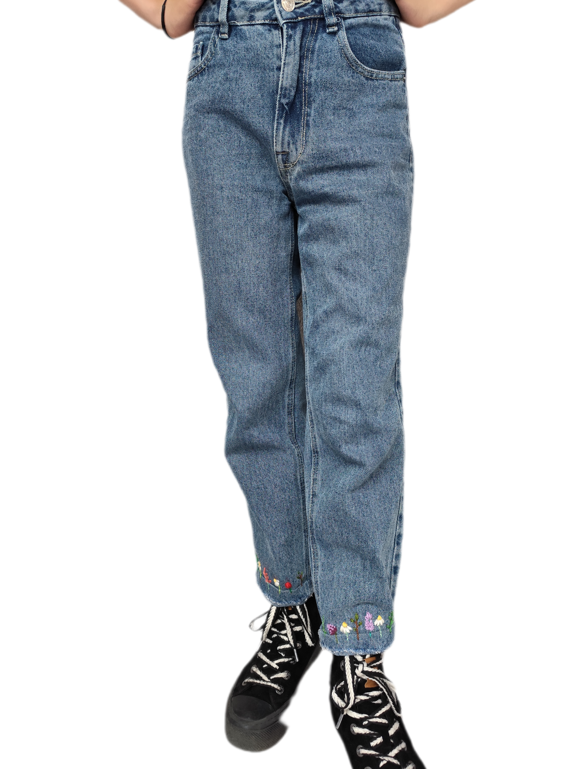 Jean fleurs cheville