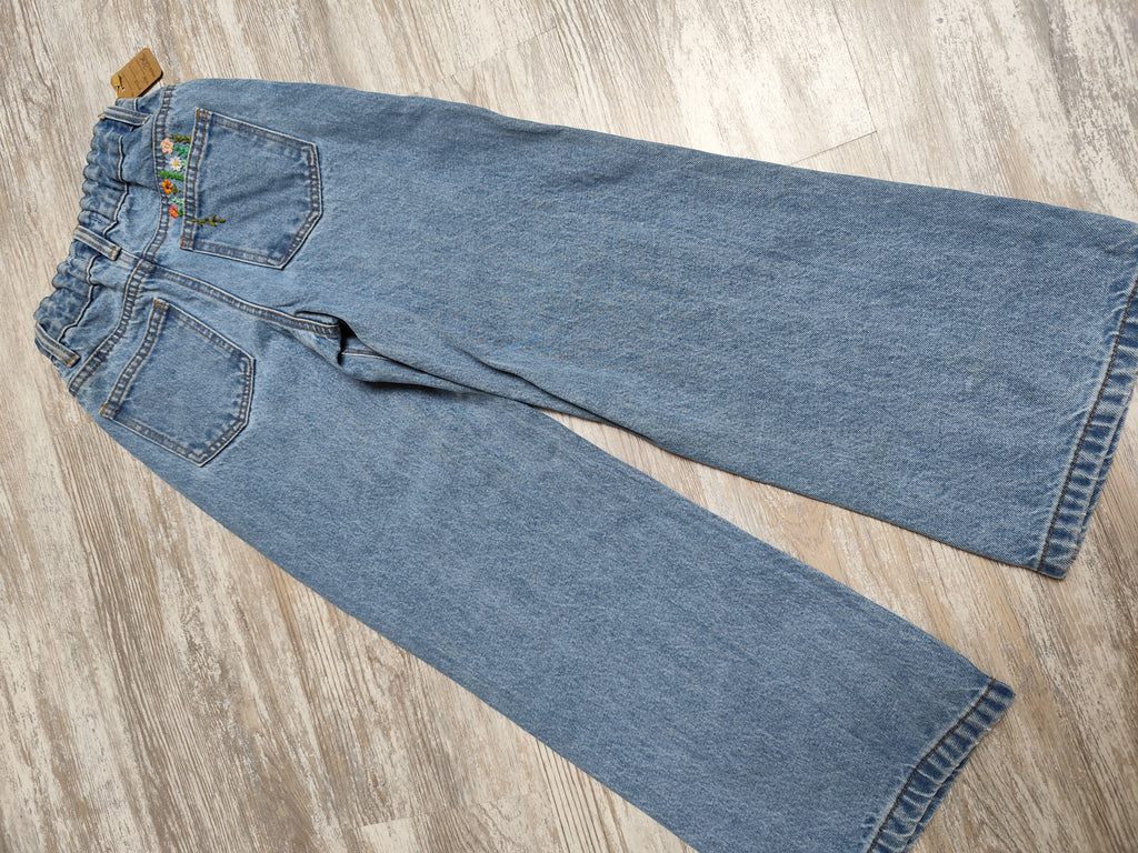Jean Jambes large brodé poche arrière florale (10ans)