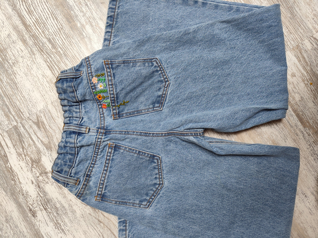 Jean Jambes large brodé poche arrière florale (10ans)