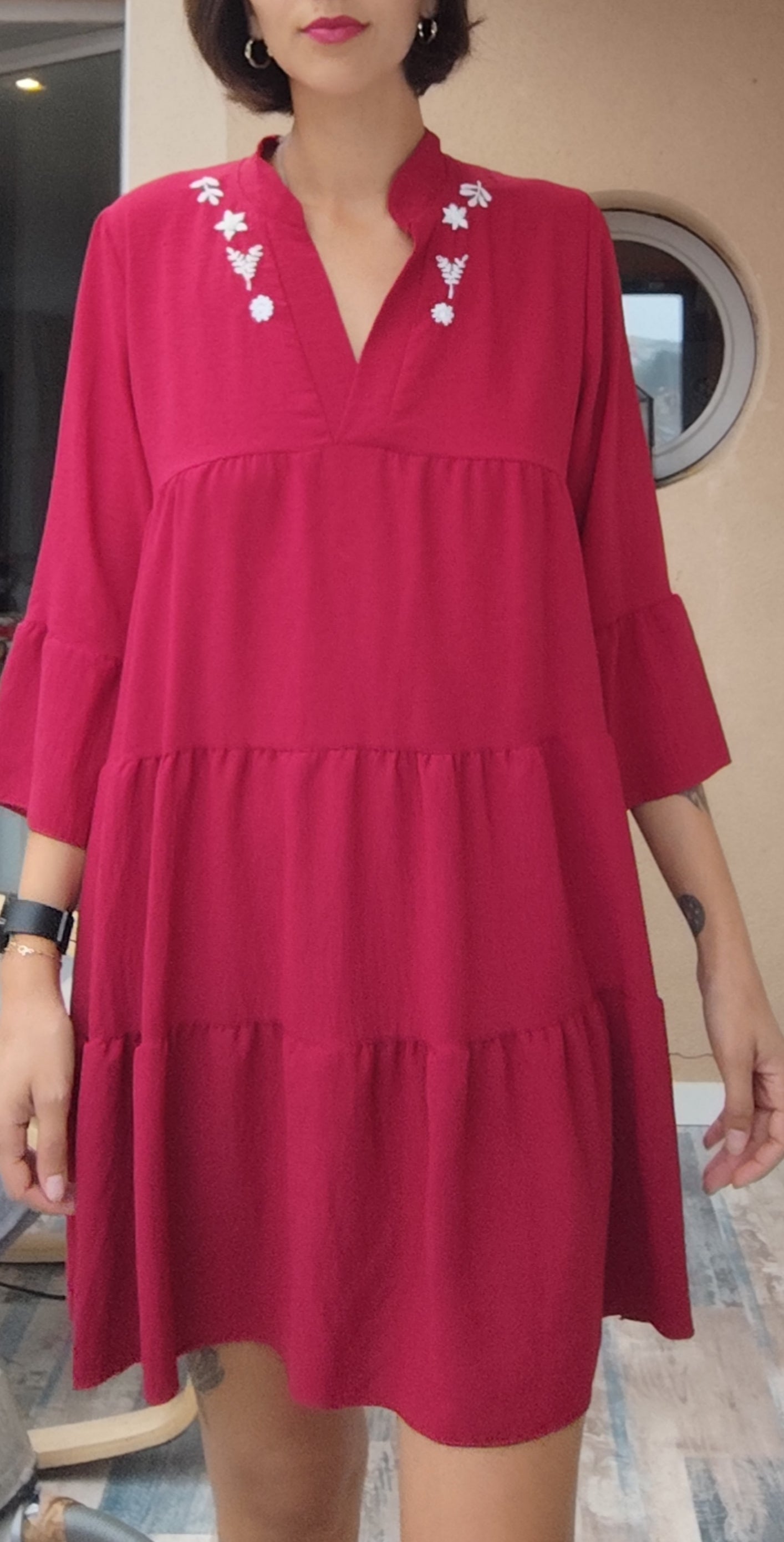 Robe bordeau brodé TU