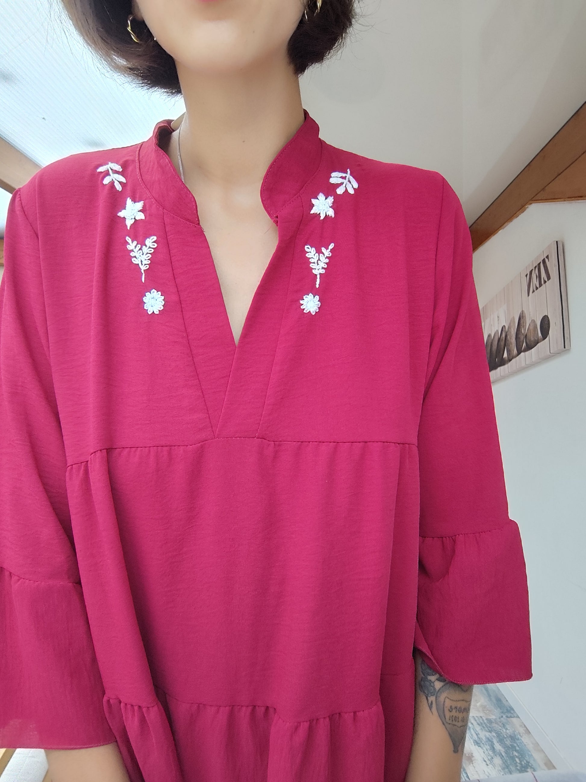 Robe bordeau brodé TU